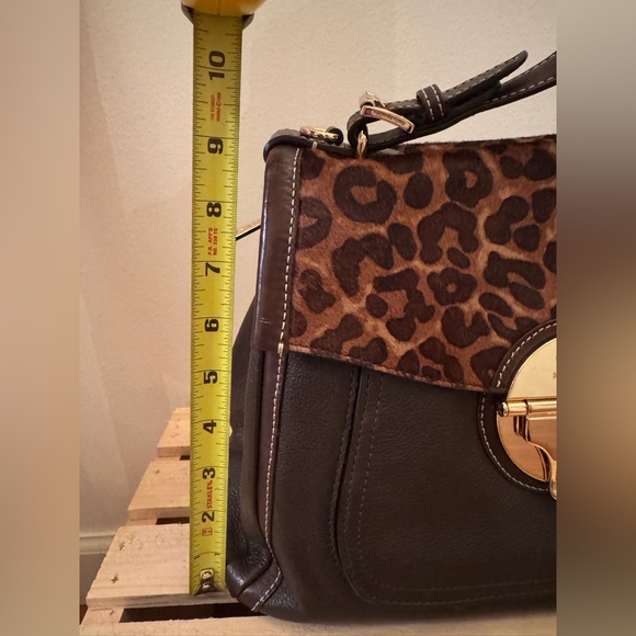 Rare Vintage Michael Kors Handbag, Brown Leather with Dyed Calf Hair in Leopard - Picture 10 of 15